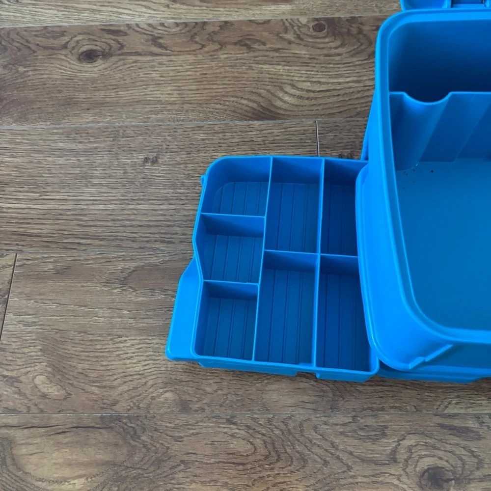 Blue Portable Tool Organizer with Yellow Latch and Handle, craft, Tackle box
